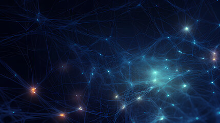 Blue background with dots and lines in the style of interwoven network
