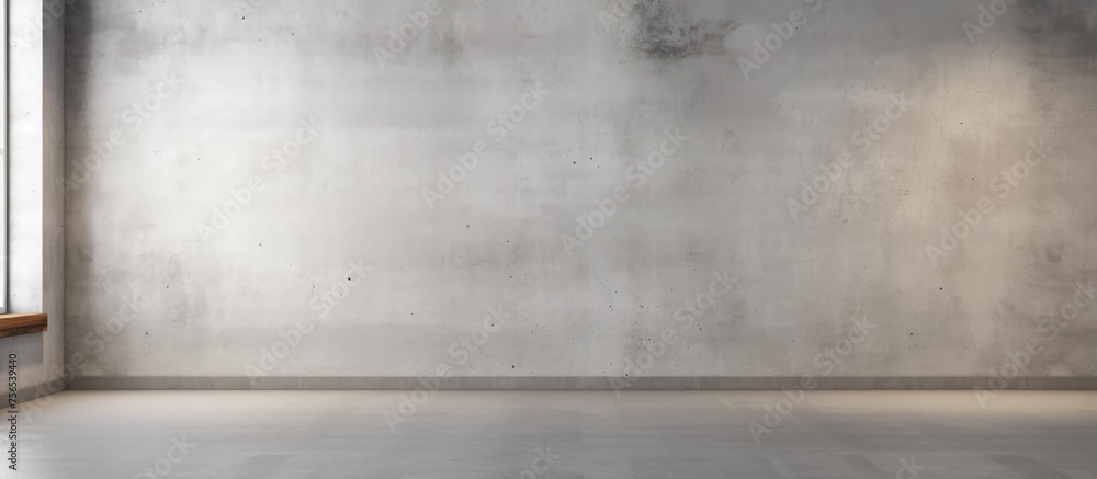 Aufkleber an empty room with a grey concrete wall and a rectangular window. the flooring is hardwood with tint