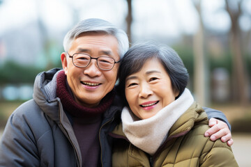 Fototapeta premium Portrait of happy Asian senior couple