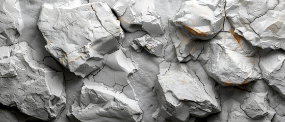 Decorative white rock texture. Gray stone background with space for design. Rough cracked rocky surface.
