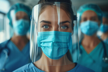 Close up of female nurse in protective facial mask