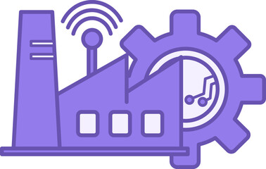 Industry 4.0 Color Icon. Vector Icon of Industrial Building, Wi-Fi Network, and Gear. Fourth Industrial Revolution. Smart Factory. Concept of Technology and Innovation