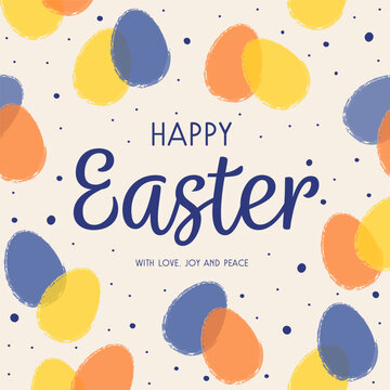 Minimalist Easter greeting card. Background with painted eggs. Vector illustration