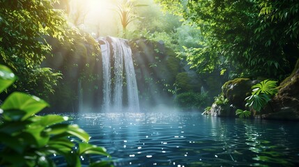 Yoga flow by a tranquil waterfall, surrounded by vibrant greenery and the soothing sounds of nature.