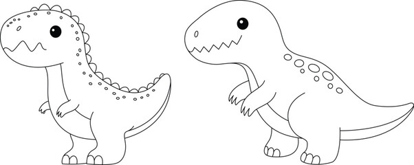 Cute Velociraptor And Tyrannosaurus Rex Dinosaur Coloring Page. Cute flat dinosaurs isolated on white background © Saly