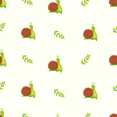 Seamless pattern of cute snail and flowers. Vector illustration kids wallpaper background funny snail wallpaper.