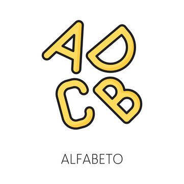 Alphabet o pasta made of macaroni letters isolated color outline icon. Vector alfabet pasta noodle font, ABC letters pasta type