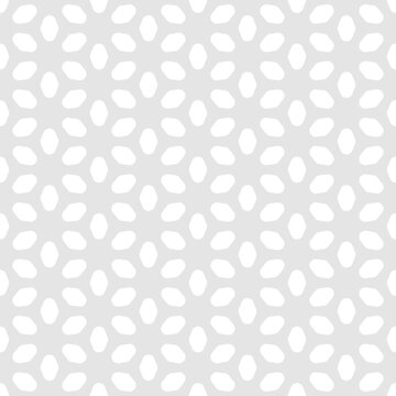 Subtle vector floral minimalist seamless pattern. Delicate light gray and white abstract geometric background with simple flower silhouettes, petals, leaves, mesh, grid. Minimal repeat geo texture