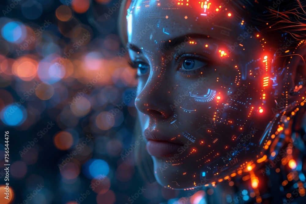 Poster intriguing abstract background with a blend of blue and orange bokeh lights, creating a festive and 