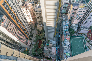 City top view of Skyscrapers building Hong Kong city, cityscape flying above Hong Kong City development buildings, energy power infrastructure Financial and business center Asia