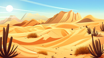 Fototapeta na wymiar A realistic abstract illustration of the desertscape poster with landscape elements found in the desert.
