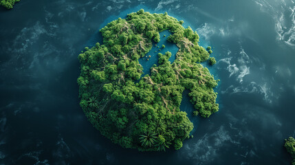 Green trees forming a circle amidst ocean water, representing planet on Earth Day