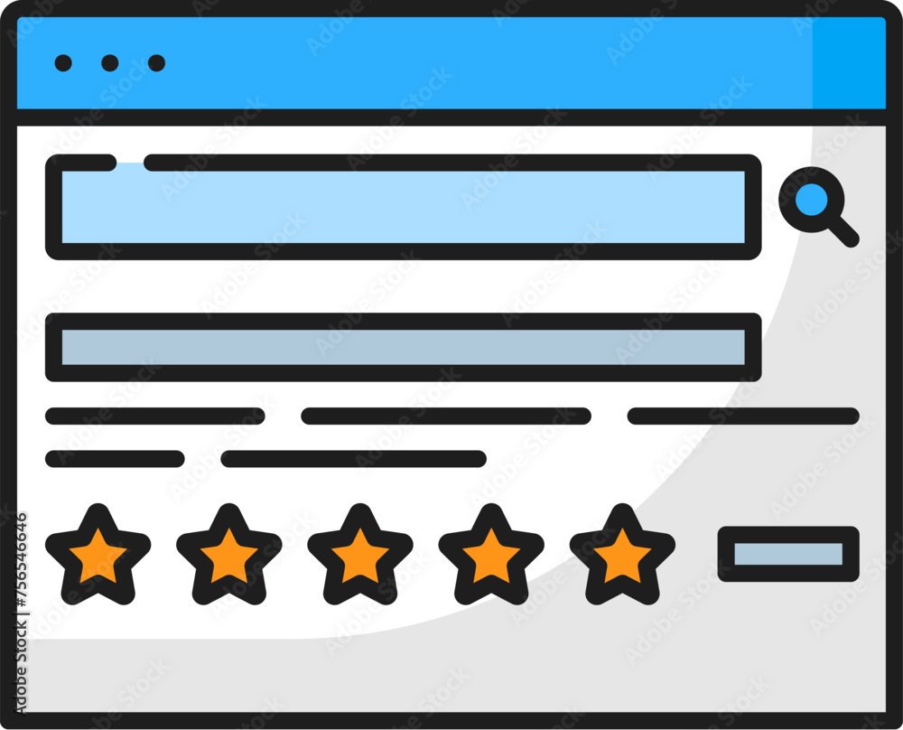 Poster Review snippets. Serp icon. Search engine result page. Isolated vector linear sign, indicating the presence of summarized customer reviews, providing a quick overview of product or service feedback