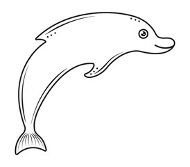 Cute dolphin, black line minimal illustration, monochrome nautical preppy doodle