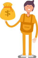 Service Man Character Holding Dollar Sack
