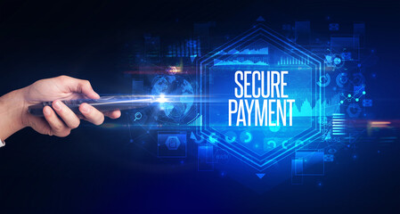 hand holding wireless peripheral, cyber security concept