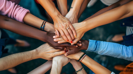 United for Change: Diverse Nonprofit Allies Joining Hands in Solidarity for Social Causes - obrazy, fototapety, plakaty