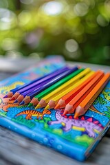 Colorful crayons on background