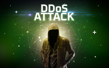 Mysterious hacker, online attack concept