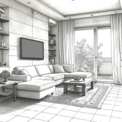 Spacious Living Room Interior Illustration