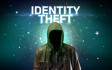 Mysterious hacker, online attack concept