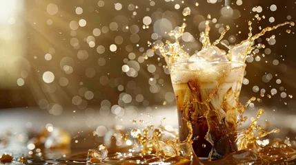 Türaufkleber Coffee splashing into glass with ice cubes on isolate background © Sumon