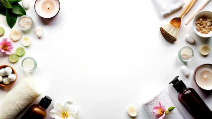 Top View of Spa and Wellness Setting with Natural Products. Free space for text or advertised...