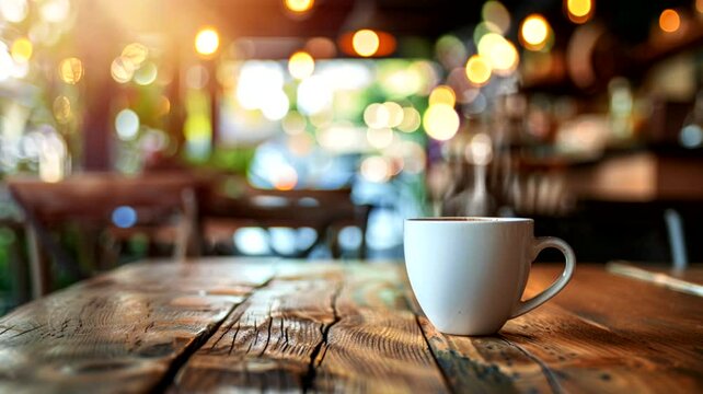 A coffe on the table in coffeshop animation video looping motion 
