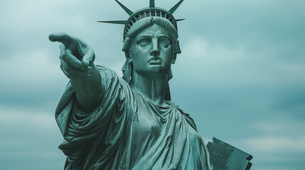 Statue of liberty pointing finger in anger