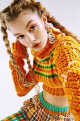 Girl in in fashionable clothes, street style, y2k fashion.