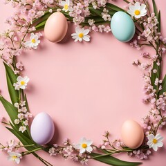 Naklejka na ściany i meble Frame With Easter Eggs And Flower