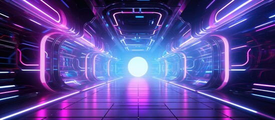Fototapeta premium Abstract Futuristic Interior With Neon Tubes.