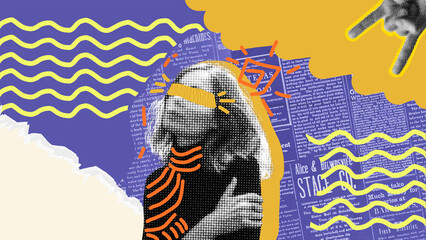 Portrait of person with collage technique and color blocking