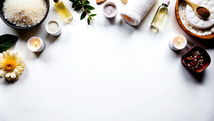 Top View of Spa and Wellness Setting with Natural Products. Free space for text or advertised...
