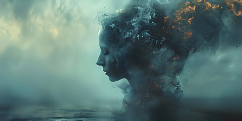 Person suffering from severe depression. Psychology, anxiety, solitude, fear or mental health problems concept.
