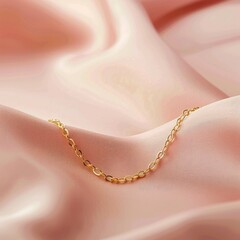 A delicate gold chain bracelet placed against a subtle blush pink background - obrazy, fototapety, plakaty