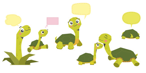 Obraz premium tortoise cartoon set, cute,happy,bubble tortoise with speech bubble,vector isolated.funny tortoise.