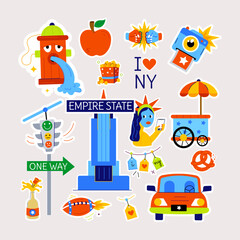 A typographic vector symbolizing various nyc culture elements, street life, and celebrations
