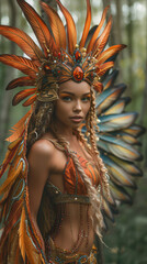 cosplay of Fairy with colourful wings, in the woods