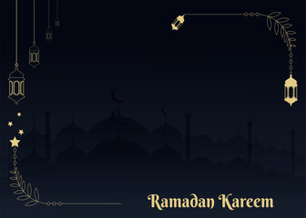 Elegant Ramadan Kareem moon mosque Arabic calligraphy, template for background, invitation, poster, card for the celebration of Muslim community festival
