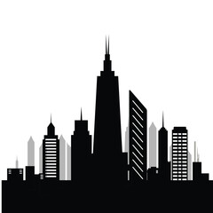 City building silhouette with outline thick on white background