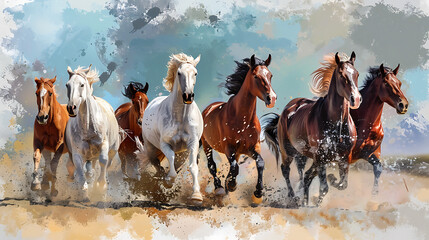 Horse oil painting present strength and progress