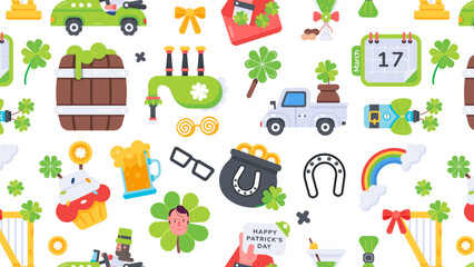 A flat seamless pattern designed with st patrick theme lucky elements