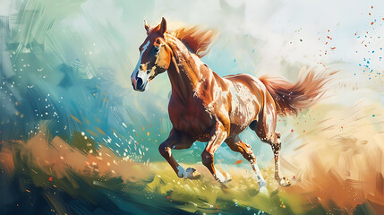 Obraz na płótnie Canvas Horse oil painting present strength and progress