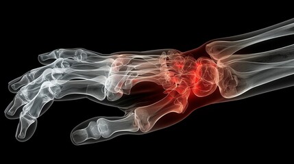 X-ray of human hand on black background, 3D illustration - obrazy, fototapety, plakaty