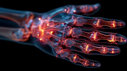 X-ray of human hand with pain in the joints. - obrazy, fototapety, plakaty