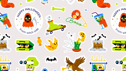 Seamless halloween pattern with spooky party themed elements
