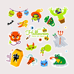 Horror vector with evil creatures and other spooky stuff of halloween theme 