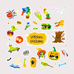 Fototapeta premium A flat witchcraft vector encompasses various spooky elements of magic and halloween night 