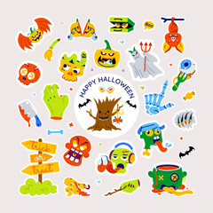 A scary vector with creepy halloween characters, magic and witchcraft items